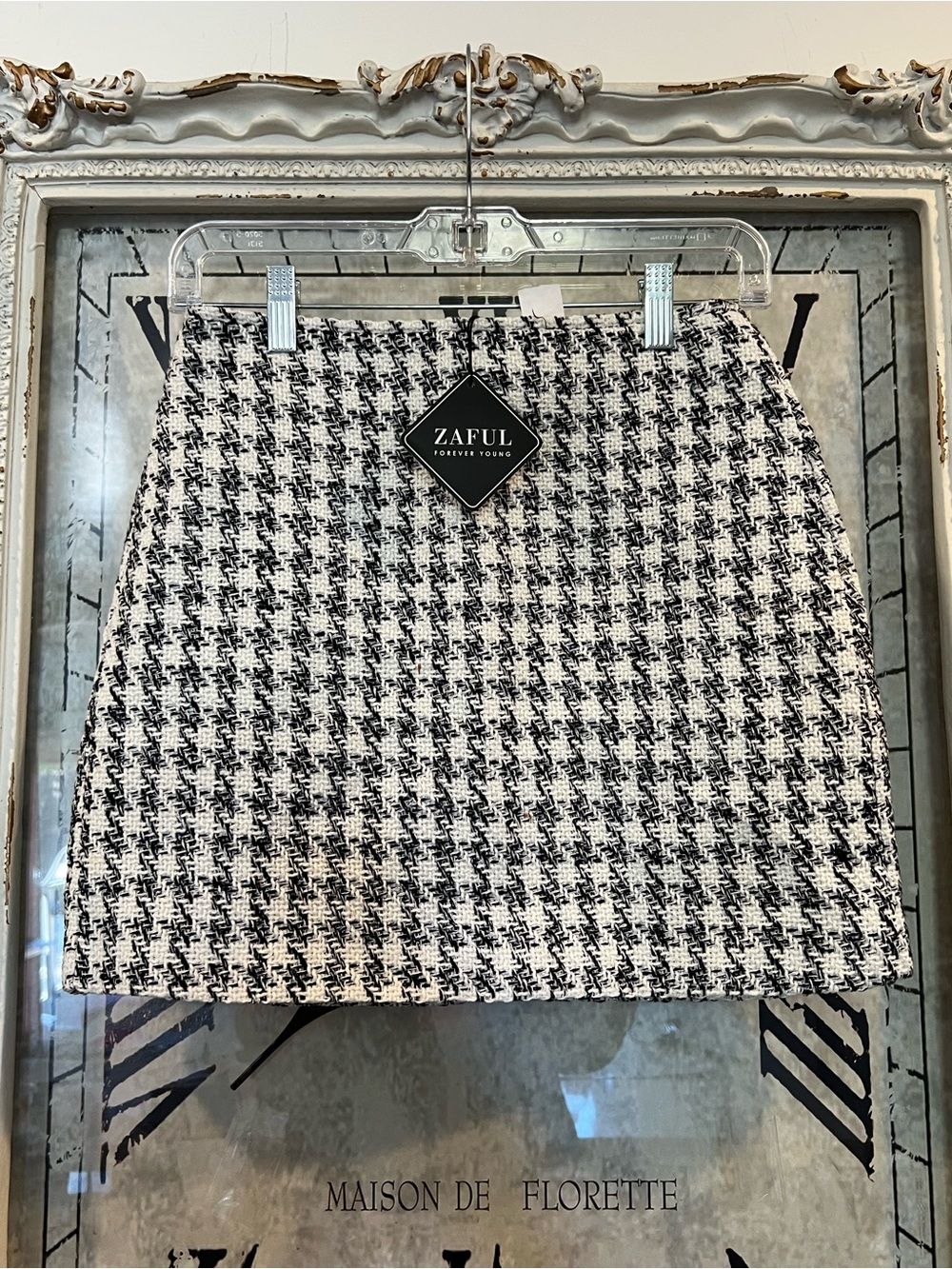 Zaful - Black and White Houndstooth Mini Skirt
